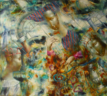 Malerei mit dem Titel "Woman and two kings" von Dobrodiy Alexandr, Original-Kunstwerk, Öl
