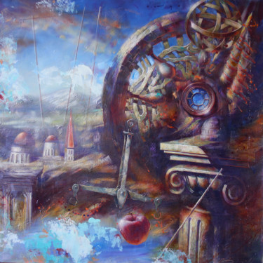 Painting titled "Motive with wheel" by Dobrodiy Alexandr, Original Artwork, Oil Mounted on Wood Stretcher frame