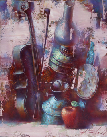 Painting titled "old violin" by Dobrodiy Alexandr, Original Artwork, Oil Mounted on Wood Stretcher frame