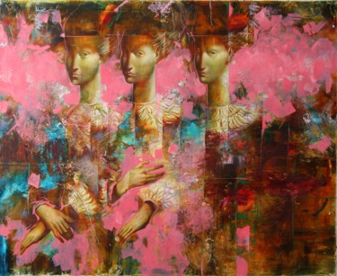 Painting titled "women on pink" by Dobrodiy Alexandr, Original Artwork, Oil
