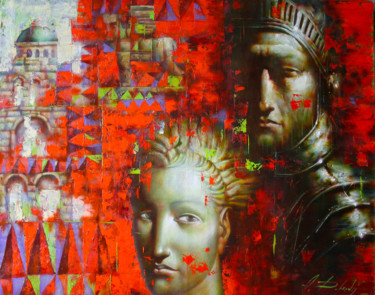 Painting titled "knight's day" by Dobrodiy Alexandr, Original Artwork, Oil Mounted on Wood Stretcher frame