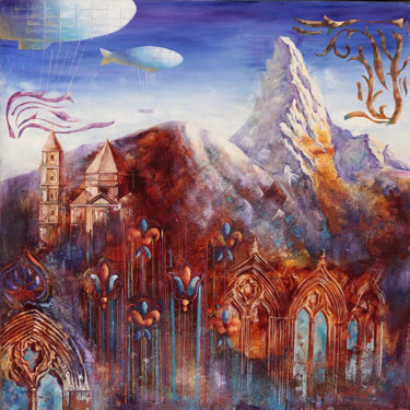 Pintura titulada "landscape with airs…" por Dobrodiy Alexandr, Obra de arte original, Oleo Montado en Bastidor de camilla de…