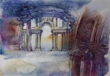 Schilderij getiteld "Baroque interior" door Dobrodiy Alexandr, Origineel Kunstwerk, Aquarel