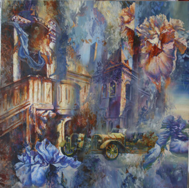 Painting titled "Yellow car" by Dobrodiy Alexandr, Original Artwork, Oil Mounted on Wood Stretcher frame