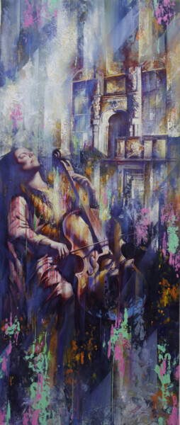 Painting titled "Melody of the city" by Dobrodiy Alexandr, Original Artwork, Oil Mounted on Wood Stretcher frame