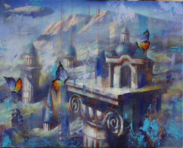 Картина под названием "Landscape with a ca…" - Dobrodiy Alexandr, Подлинное произведение искусства, Масло Установлен на Дере…