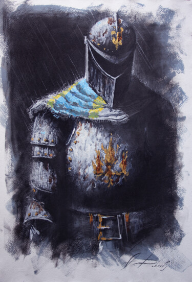 Drawing titled "KNIGHT7 (2024)" by Dobrodiy Alexandr, Original Artwork, Charcoal