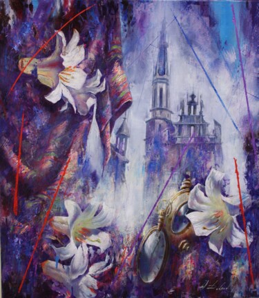 Peinture intitulée "Мир белых лилий: Ск…" par Dobrodiy Alexandr, Œuvre d'art originale, Huile Monté sur Châssis en bois