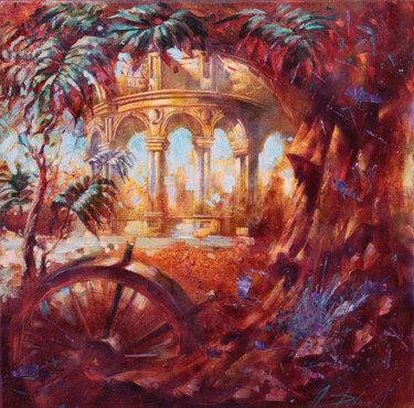 Malarstwo zatytułowany „Red morning” autorstwa Dobrodiy Alexandr, Oryginalna praca, Olej Zamontowany na Drewniana rama noszy