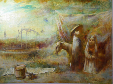 Malerei mit dem Titel "Остановка впути." von Dobrodiy Alexandr, Original-Kunstwerk, Öl
