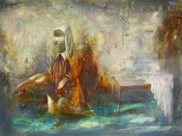 Картина под названием "Променад с птицей" - Dobrodiy Alexandr, Подлинное произведение искусства, Масло