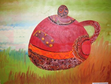 Картина под названием "Чайник на траве" - Александр Емельянов, Подлинное произведение искусства, Масло