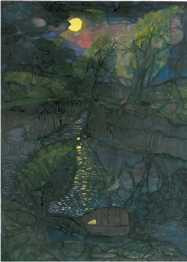 Painting titled "Nocturnal symphony…" by Александр Глухов, Original Artwork, Gouache