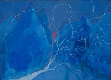 Peinture intitulée "Predawn mountains" par Aleksandr Glukhov, Œuvre d'art originale, Gouache