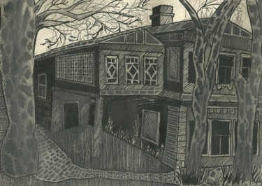 Tekening getiteld "The old mansion" door Aleksandr Glukhov, Origineel Kunstwerk, Grafiet