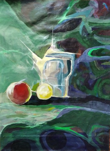 Painting titled "Still life in green…" by Aleksandr Glukhov, Original Artwork, Gouache