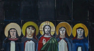 Schilderij getiteld "Christ and the four…" door Aleksandr Glukhov, Origineel Kunstwerk, Gouache