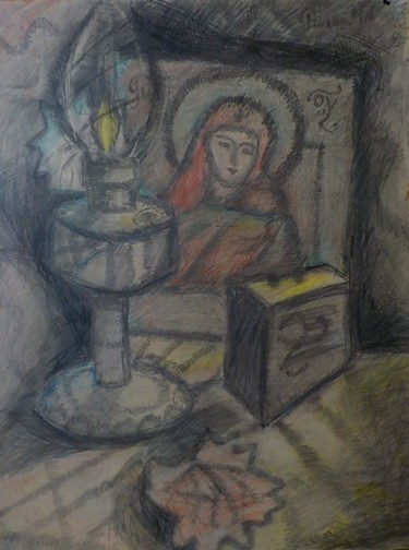 Dessin intitulée "Still life with an…" par Aleksandr Glukhov, Œuvre d'art originale, Crayon
