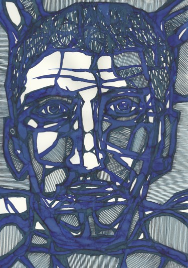 Drawing titled "Self-portrait with…" by Aleksandr Glukhov, Original Artwork, Ink