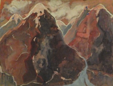 Pittura intitolato "Mountain landscape." da Aleksandr Glukhov, Opera d'arte originale, Gouache