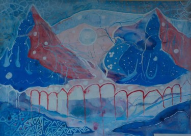 Painting titled "Blue Mountains" by Aleksandr Glukhov, Original Artwork, Gouache