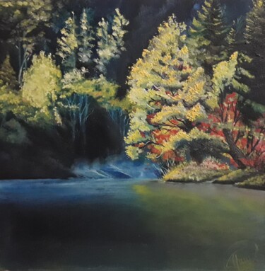 Painting titled "озеро у подножья го…" by Aleksandr Gritsenko, Original Artwork, Oil