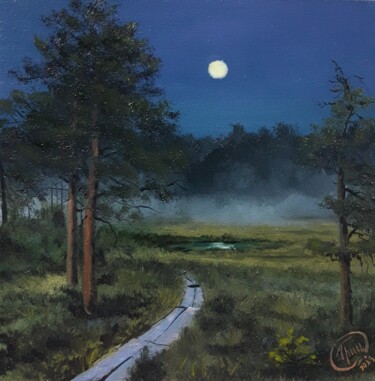 Painting titled "Path into the night…" by Aleksandr Gritsenko, Original Artwork, Oil