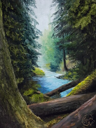 Schilderij getiteld "Горная река" door Aleksandr Gritsenko, Origineel Kunstwerk, Olie
