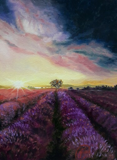 Картина под названием "лавандовое поле" - Александр Гриценко, Подлинное произведение искусства, Масло