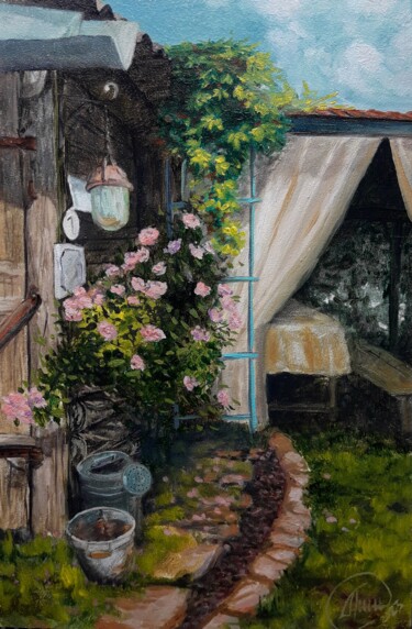 Painting titled "Gardener's Corner "…" by Aleksandr Gritsenko, Original Artwork, Oil
