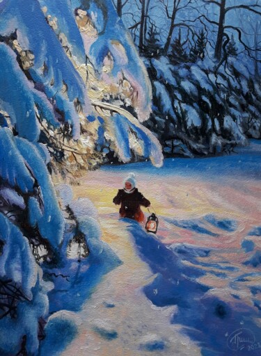 Painting titled "Baby in winter park…" by Aleksandr Gritsenko, Original Artwork, Oil