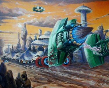 Malerei mit dem Titel "Race on Tatooine" von Aleksandr Gritsenko, Original-Kunstwerk, Öl