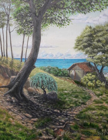 Pintura intitulada "Maison en bord de m…" por Aleksandr Gritsenko, Obras de arte originais, Óleo