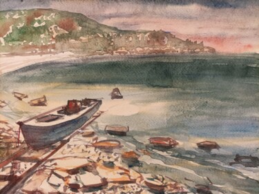 Картина под названием "Лодка 2. Остров Тас…" - Александр Ипатьев, Подлинное произведение искусства, Акварель
