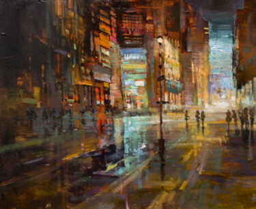 Painting titled "the night in the ci…" by Aleksandr Jero, Original Artwork, Oil