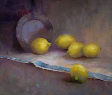 Painting titled "Lemons on a table" by Aleksandr Jero, Original Artwork, Oil