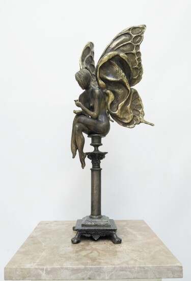 Sculpture intitulée "Бабочка(пьёт кофе)" par Aleksandr Kapitanchuk, Œuvre d'art originale, Bronze