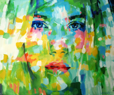 Peinture intitulée "GREEN PORTRAIT" par Aleksandr Ilichev, Œuvre d'art originale, Acrylique