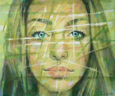 Pintura titulada "GREEN PORTRAIT 3" por Aleksandr Ilichev, Obra de arte original, Acrílico