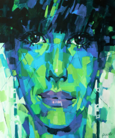 Schilderij getiteld "GREEN PORTRAIT 4" door Aleksandr Ilichev, Origineel Kunstwerk, Acryl
