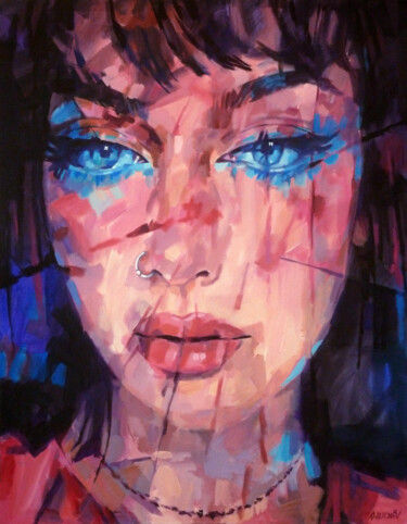 Картина под названием "WOMAN IN RED" - Aleksandr Ilichev, Подлинное произведение искусства, Акрил