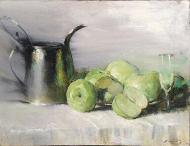 Картина под названием "зеленые яблоки" - Aleksandr Pavlovets, Подлинное произведение искусства, Масло