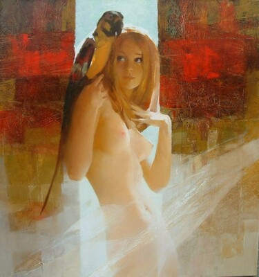 Картина под названием "Птичница" - Aleksandr Pavlovets, Подлинное произведение искусства