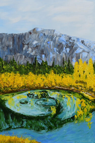 Malerei mit dem Titel "Altai. Geyser lake.…" von Aleksandr Petelin, Original-Kunstwerk, Öl