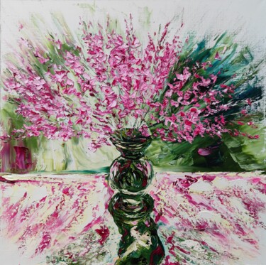 Painting titled "Almond branches in…" by Aleksandr Petelin, Original Artwork, Oil