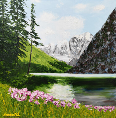 Картина под названием "Mountain lake. Afte…" - Aleksandr Petelin, Подлинное произведение искусства, Масло