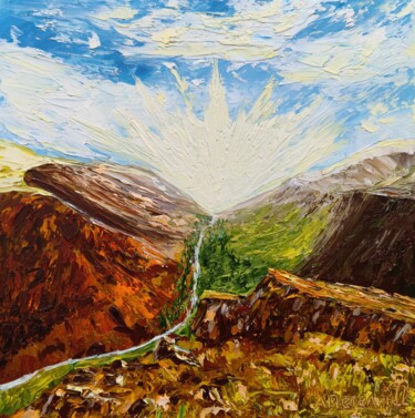 Painting titled "Mountain valley. Su…" by Aleksandr Petelin, Original Artwork, Oil