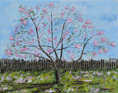Картина под названием "Blooming apple tree" - Aleksandr Petelin, Подлинное произведение искусства, Масло