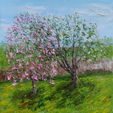 Peinture intitulée "Two trees" par Aleksandr Petelin, Œuvre d'art originale, Huile