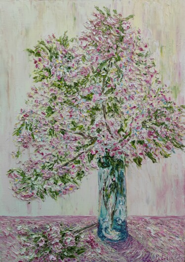 Schilderij getiteld "Apple tree branches…" door Aleksandr Petelin, Origineel Kunstwerk, Olie